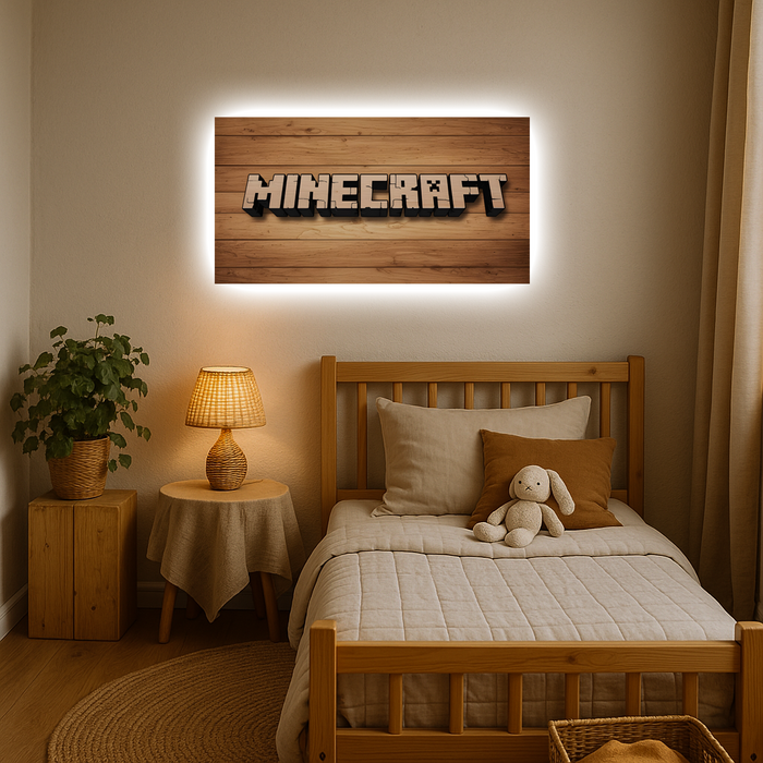 Világító falikép - Minecraft várostábla - Éjjeli lámpa