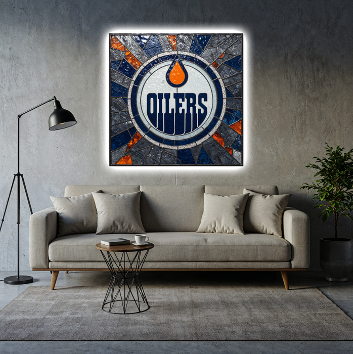 Világító falikép Edmonton Oilers - Üveg stilizált