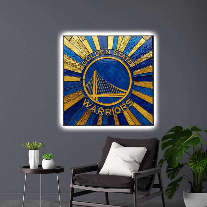 Világító falikép Golden State Warriors - Üveg stilizált
