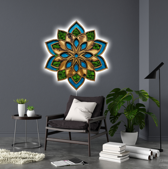 Világító falikép moha Mandala Flore