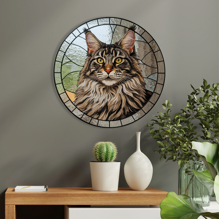 "Üveg" Fa Falikép - Maine Coon