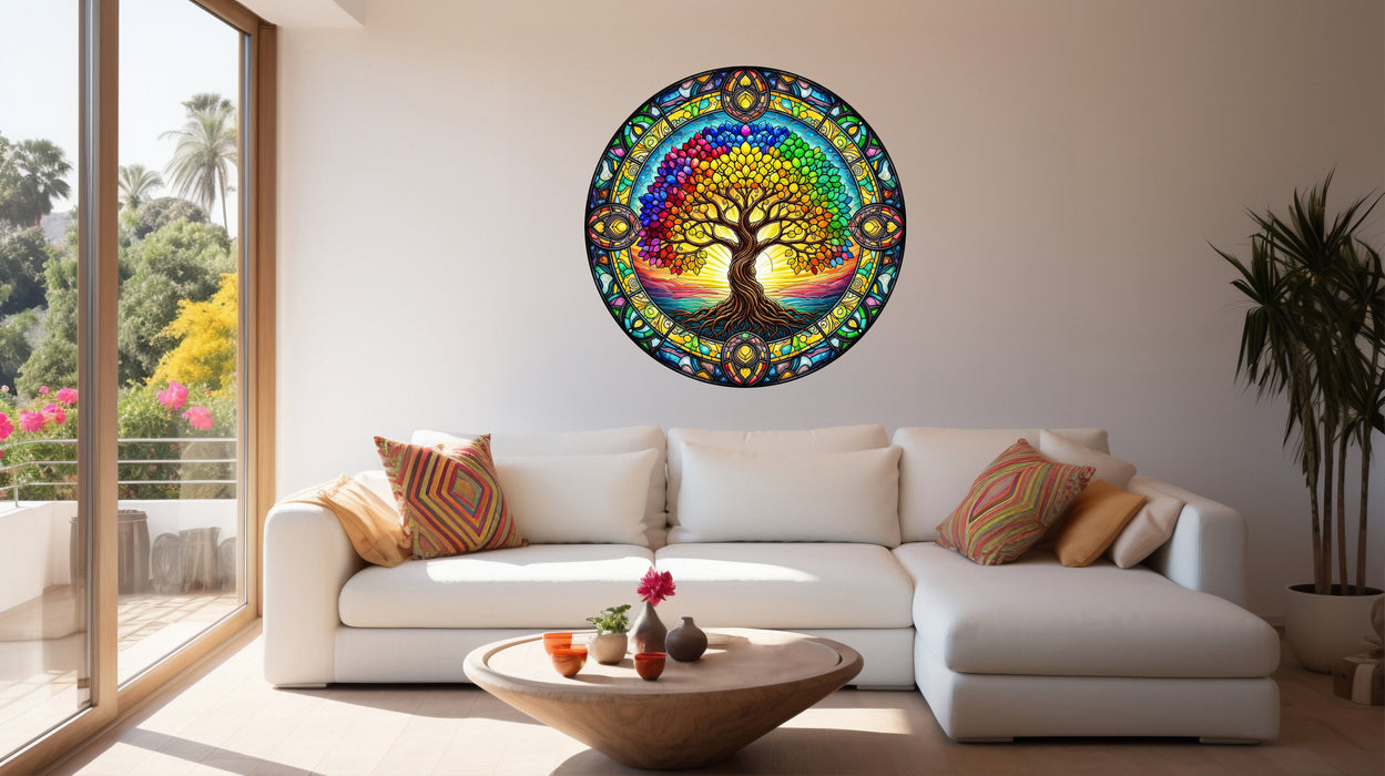 Wooden colorfull wall art - Tree of life Mandala Glassy