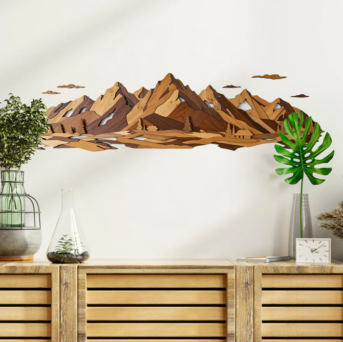 Fa UV nyomtatott poszter – Hegység – fa stílus