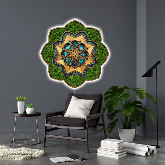 Világító falikép Moss Mandala Sarta