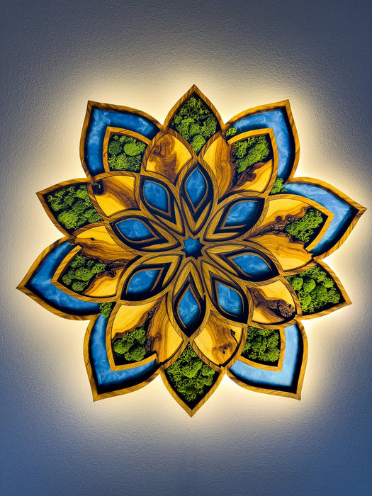 Világító falikép moha Mandala Flore