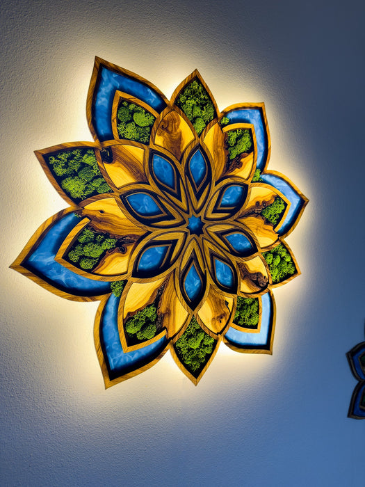 Világító falikép moha Mandala Flore