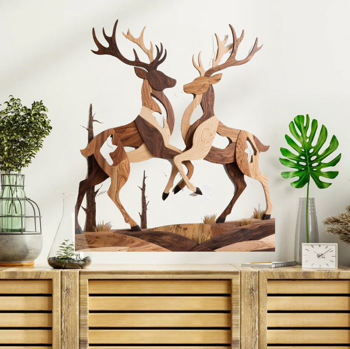 Fa UV nyomtatott poszter – Szarvas – fa stílus