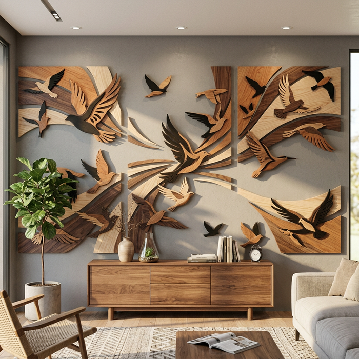 Multi-Panel Wooden Bird Wall Decor - Flock of Freedom