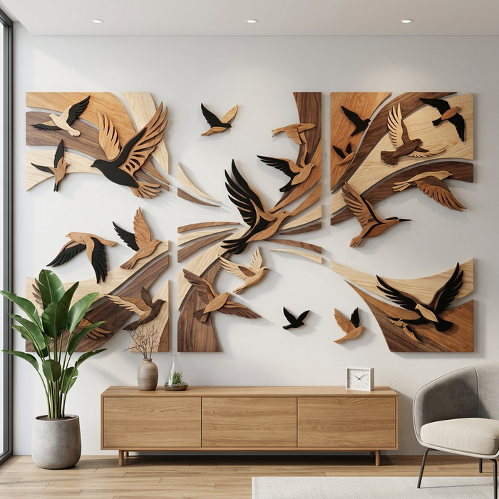 Multi-Panel Wooden Bird Wall Decor - Flock of Freedom