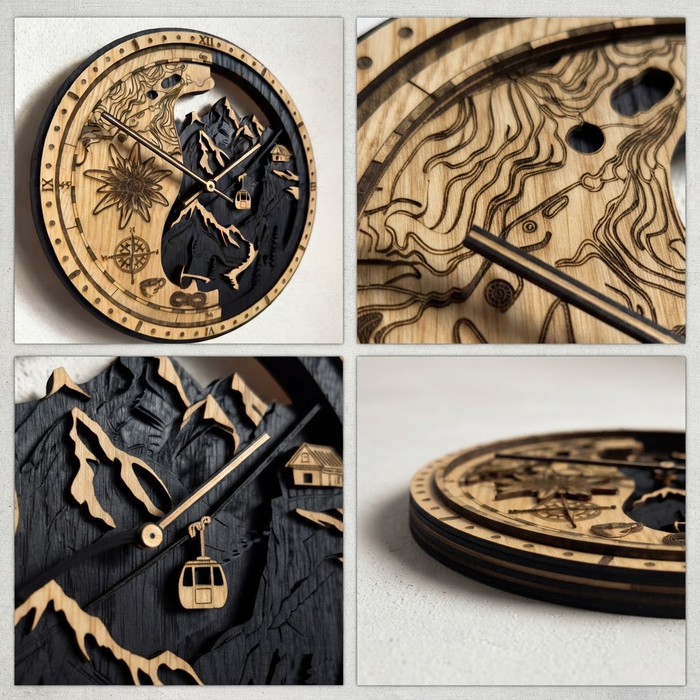 3D tölgyfa falióra – Alpok hegyi világa - 30cm | 50cm | 84cm