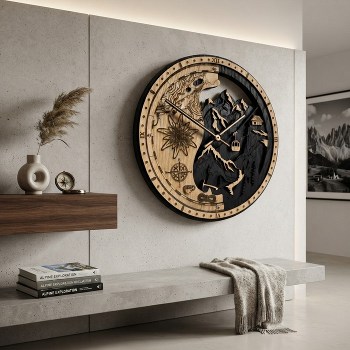 3D tölgyfa falióra – Alpok hegyi világa - 30cm | 50cm | 84cm